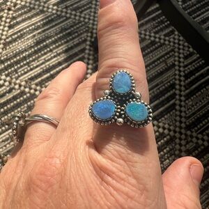 Elegant Silver and Blue Opal Ring